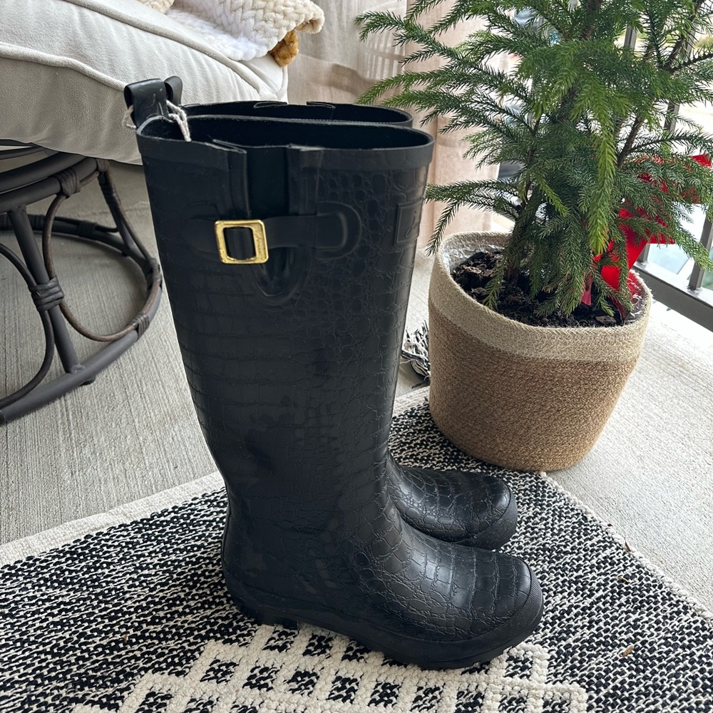 Joules Crocodile Rain Winter Boots Black Size 9